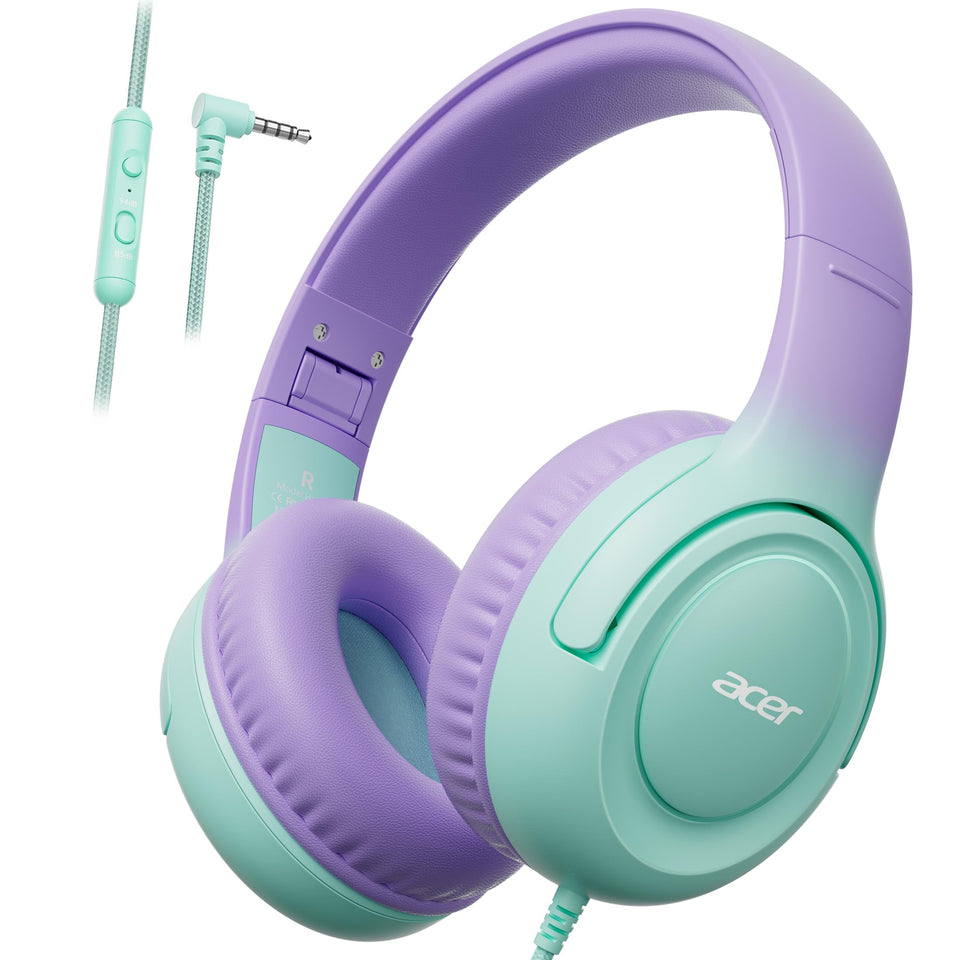 Acer Kids Headphones volume limiter 85-94dB for safe listening in classroom.