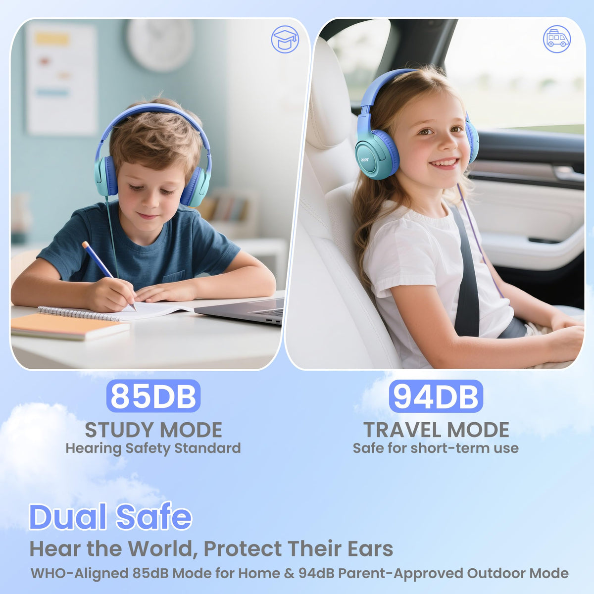 Acer Kids Headphones with volume limiter protects young ears during learning