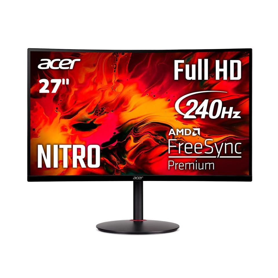 Acer Nitro 27 inch curved monitor front view with vivid Full HD display for immersive visuals.