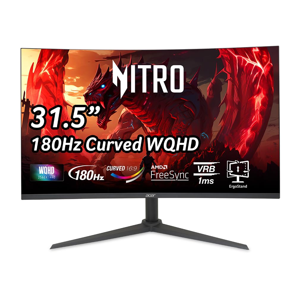 Acer Nitro 31-5 inch curved display for immersive gaming and vivid WQHD detail.