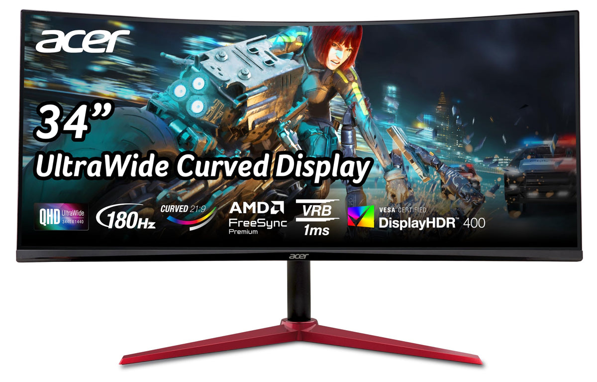 Acer Nitro 34-inch curved monitor front view for immersive gaming visuals