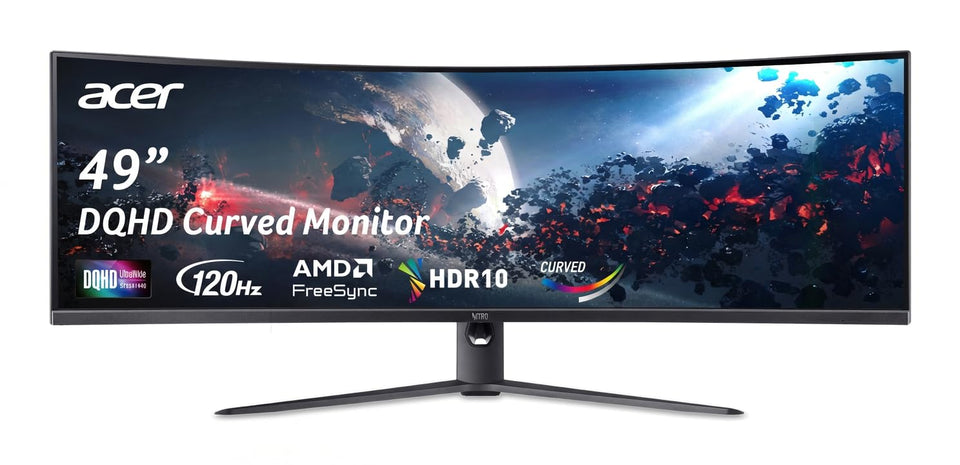 Acer Nitro 49-inch curved screen for immersive gaming visuals.