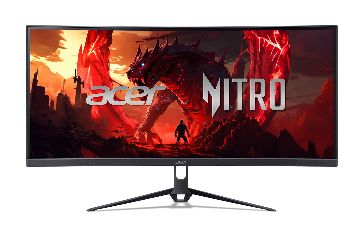 Acer Nitro ED300C curved monitor delivers immersive 21:9 gaming with wide viewing angles.
