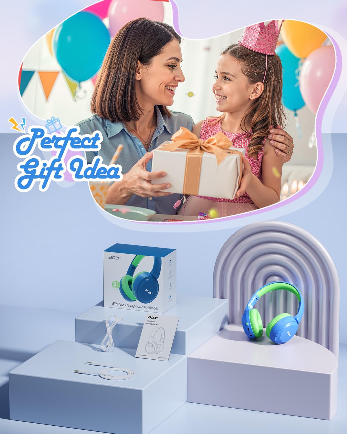 Child wearing Acer headphones demonstrating secure comfortable fit