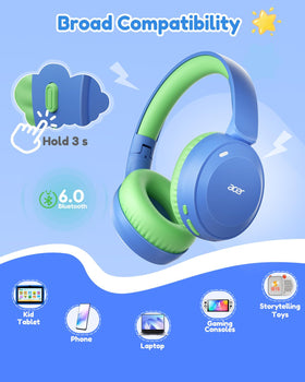 Acer headphones paired with tablet for learning and clear voice benefit