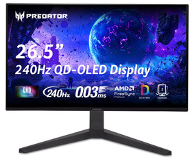 Acer Predator X27U OLED monitor front view showing vivid colors and slim bezels
