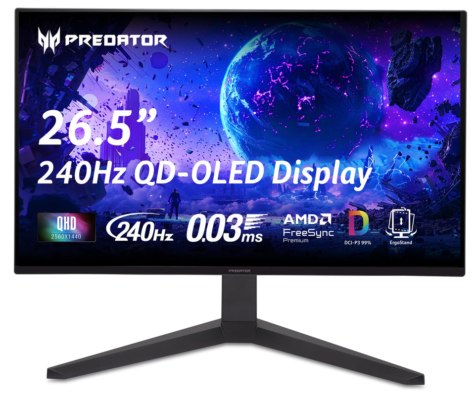 Acer Predator X27U OLED monitor front view showing vivid colors and slim bezels