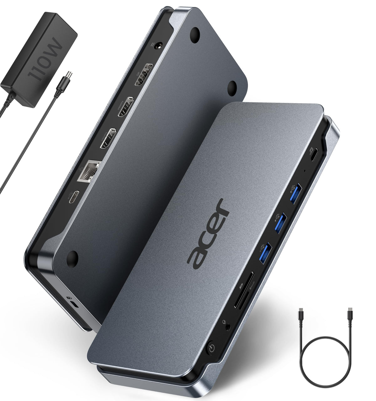 Acer Premium Docking Station with 110W adapter powering a laptop during heavy tasks