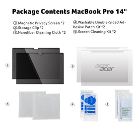 Acer privacy screen kit includes cleaning and installation tools.