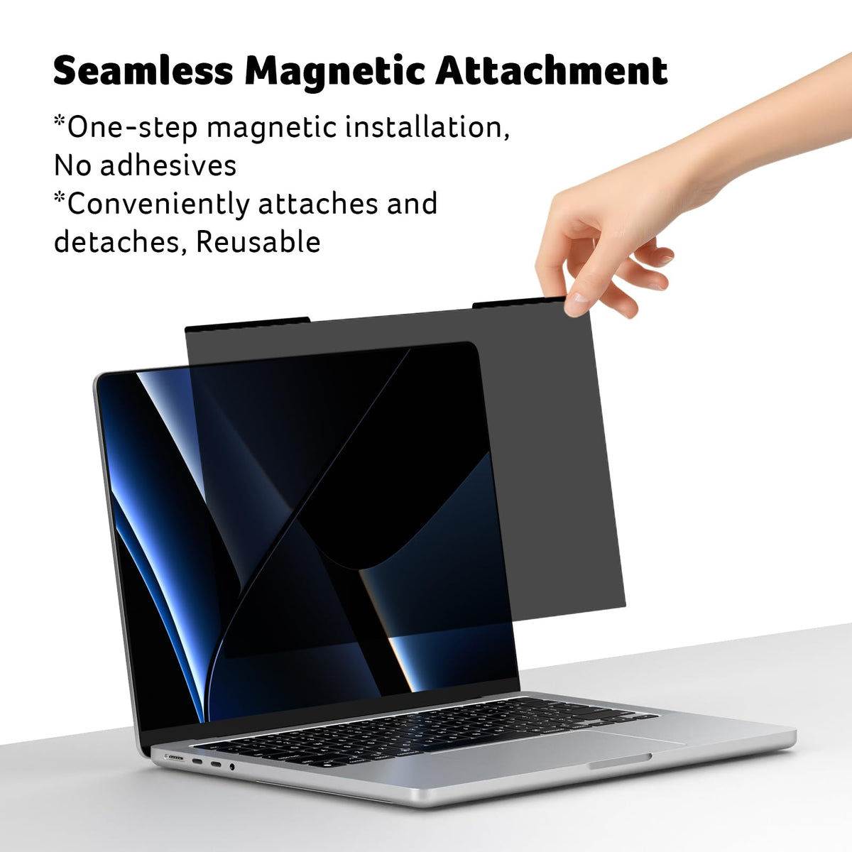 Acer MacBook Pro 14 privacy screen blocks side views during work.