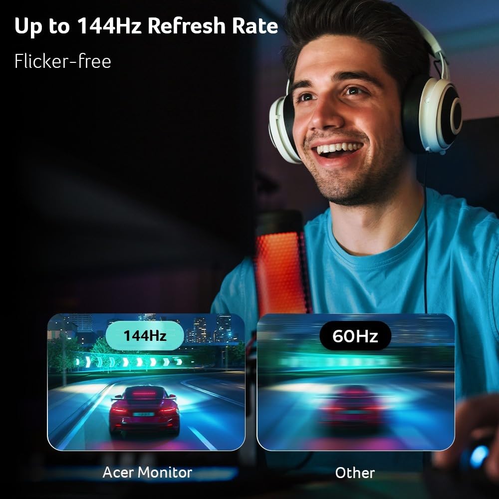 Acer SH243Y displays 144Hz refresh rate for fluid motion in games.