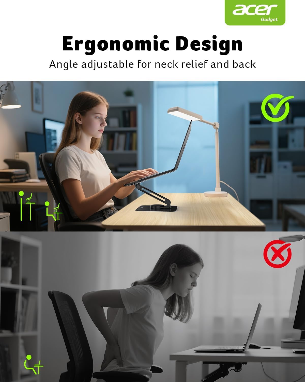 Acer stand folded flat for travel and space-saving portability benefit