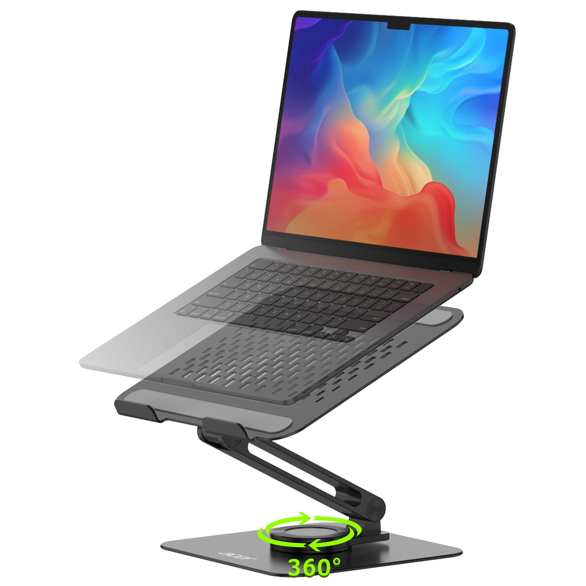 Acer laptop stand front view showing stable base and ergonomic lift benefit