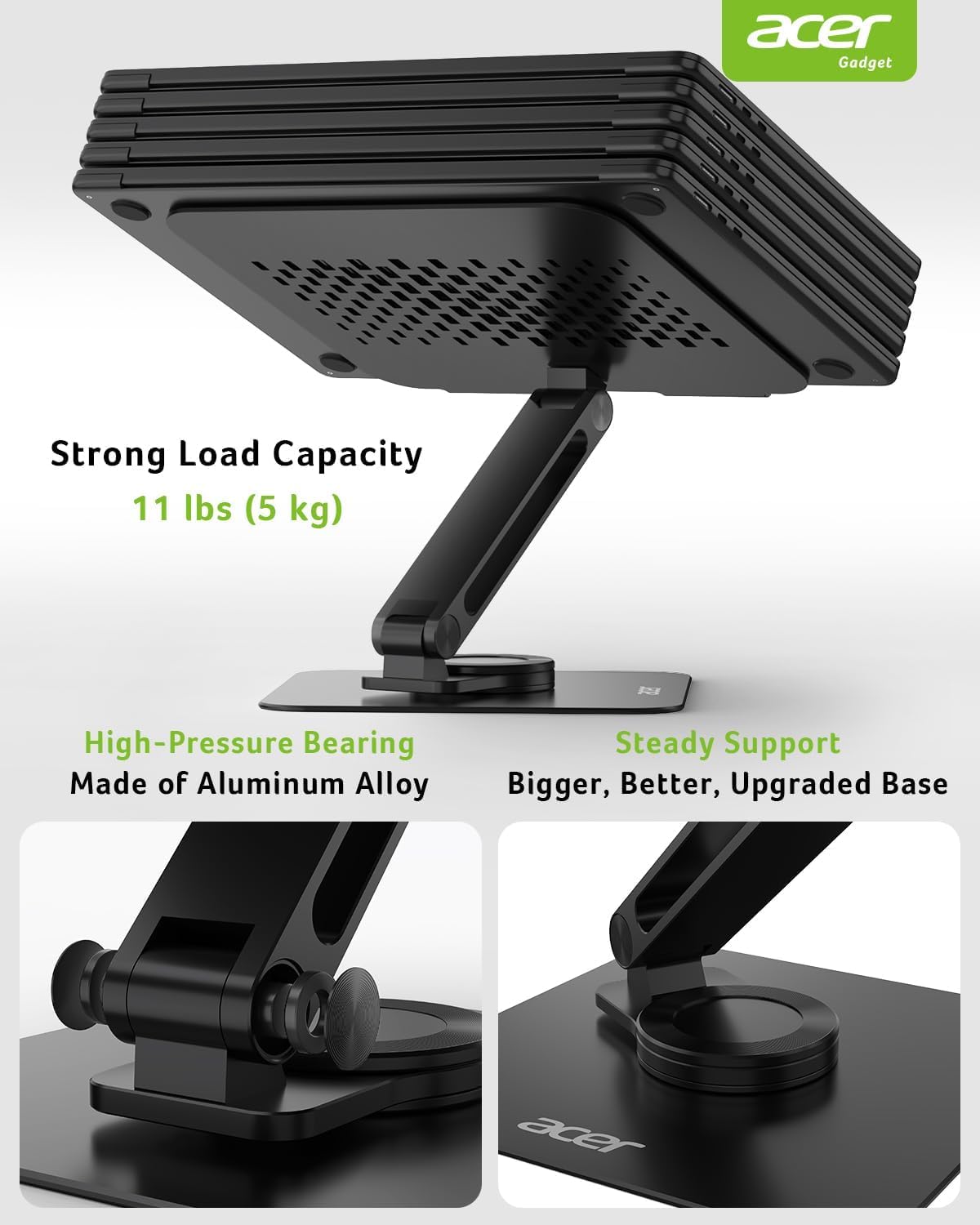 Acer stand with MacBook on desk offering elevated ergonomic viewing benefit
