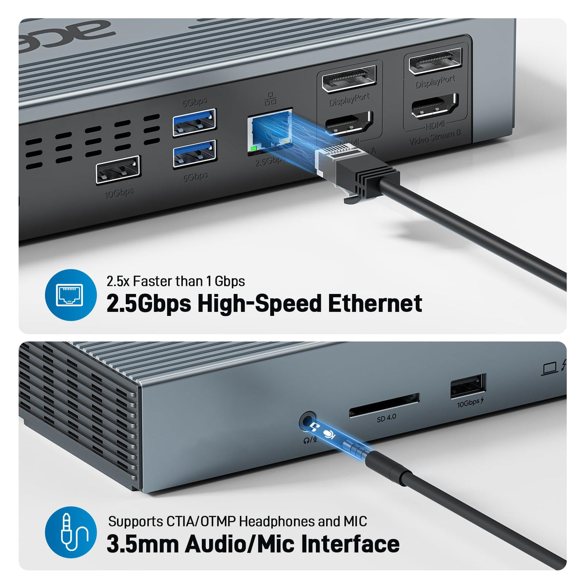 Acer Dock charging a laptop via 96W PD while connected