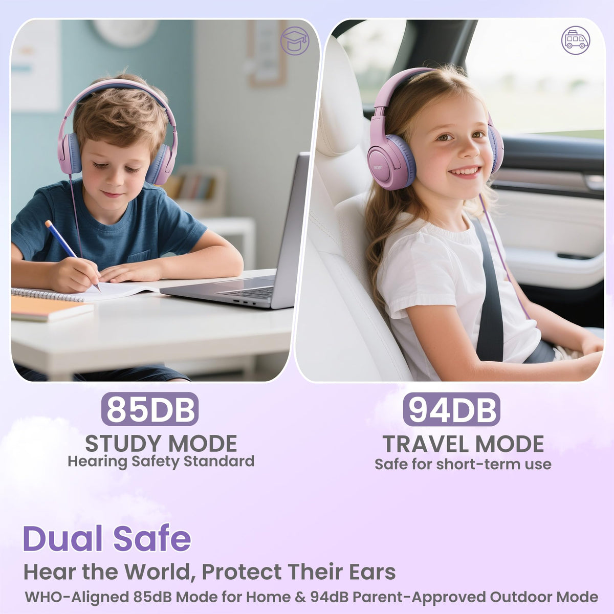Acer USB-C Kids Headphones with reinforced headband for daily durability.