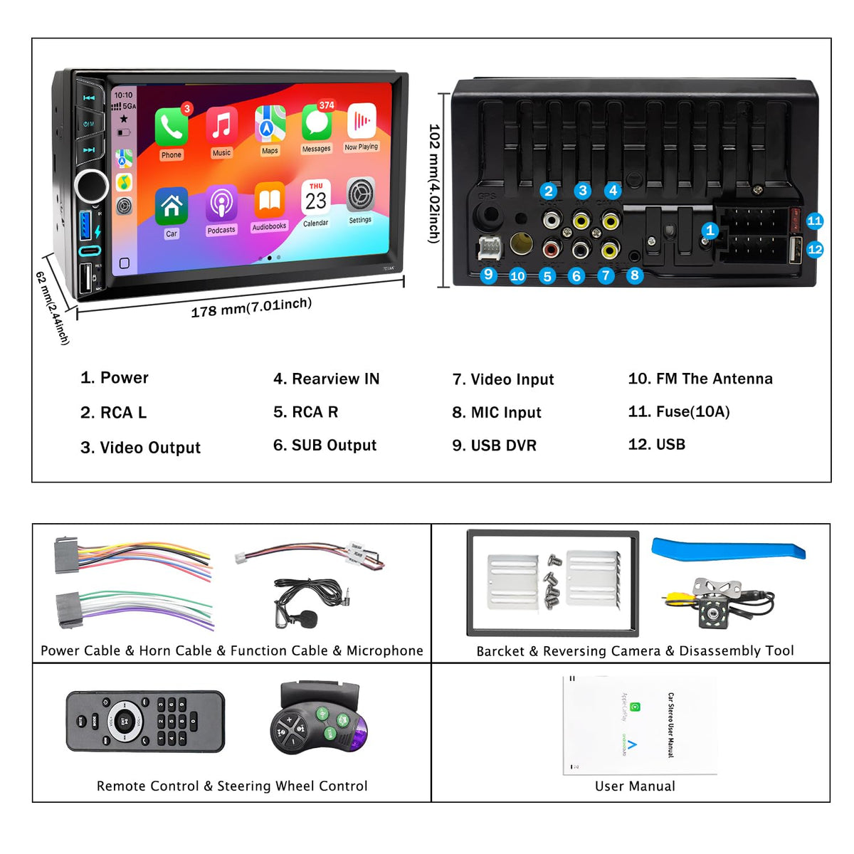 Acerkyt stereo next to ruler showing double-DIN size for fit confirmation