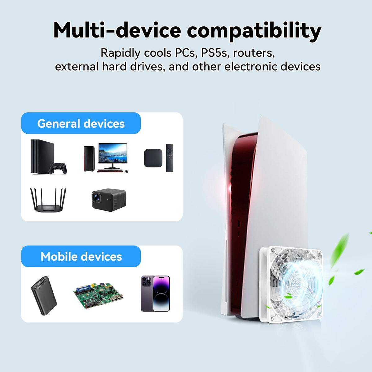 aceyoon 5V powered cooling fan ideal for laptops and media centers.