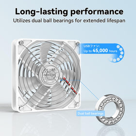 aceyoon USB fan placed beside cabinet or router to target cooling.