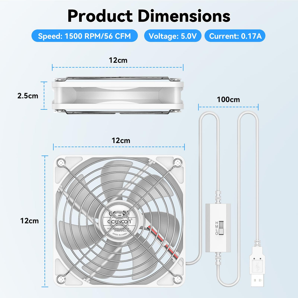 aceyoon fan can be used flat or upright in tight spaces.