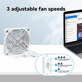 aceyoon 120mm USB fan speed controller enables low, medium, and high airflow.