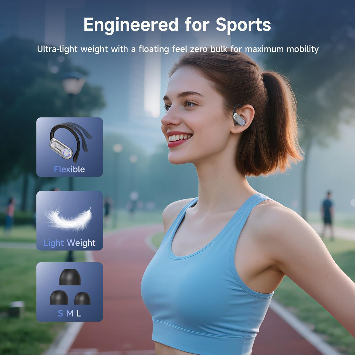 Acjohtin ergonomic earhooks provide secure fit during workouts and outdoor activities.