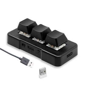 Acogedor front view of mini 3-key keypad showing layout and branding for clarity