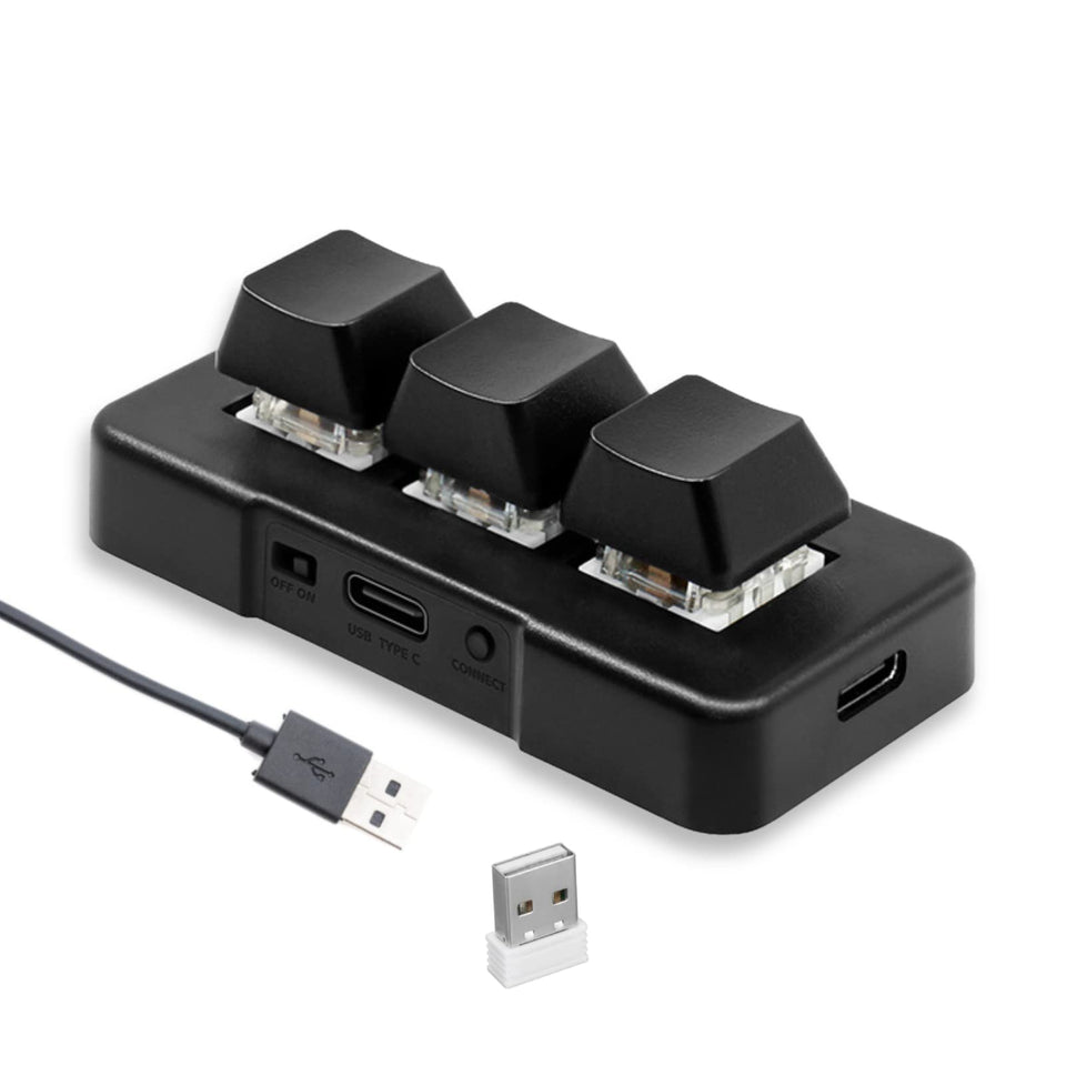 Acogedor front view of mini 3-key keypad showing layout and branding for clarity
