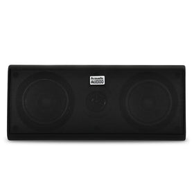 Acoustic Audio by Goldwood close-up of dual 3-inch woofers and 1-inch tweeter showing driver detail for improved clarity