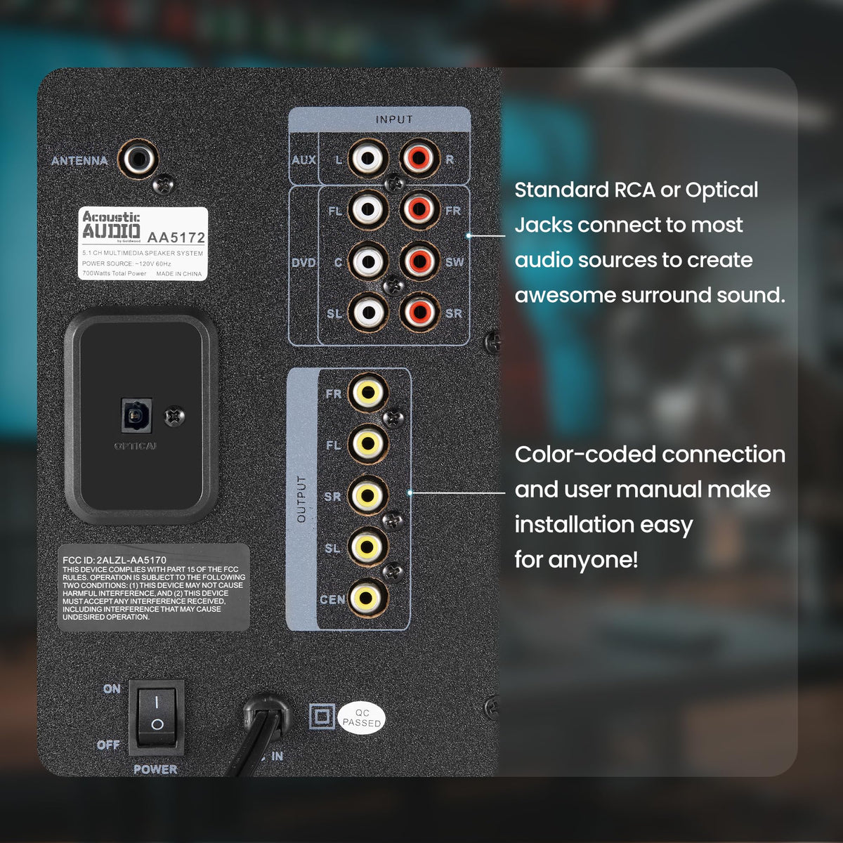 Acoustic Audio AA5170 control panel and illuminated display for easy setup