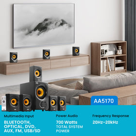 Acoustic Audio AA5170 satellite speakers front view for immersive room sound