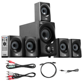 Acoustic Audio AA5172 powered subwoofer front view emphasizes deep bass and room-filling sound