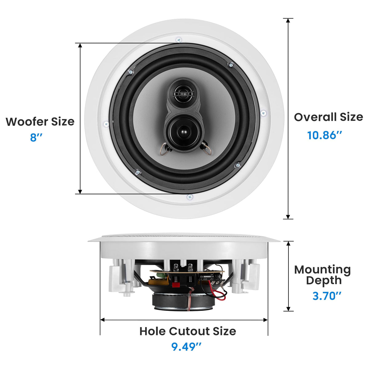 Acoustic Audio by Goldwood CS-IC83 back view with accessible wiring for easy setup