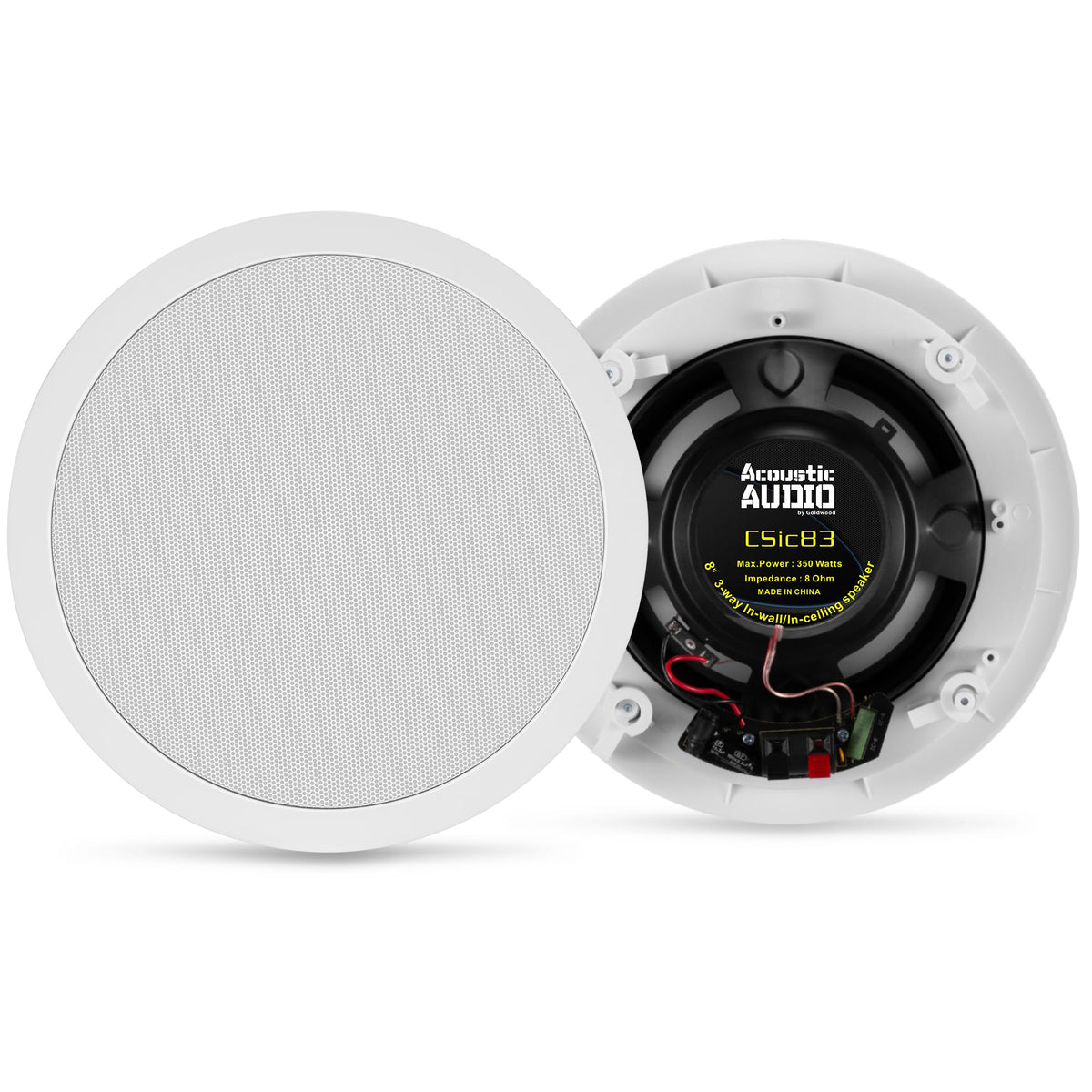 Acoustic Audio cutout and overall dimensions graphic helping installers verify fit and clearance
