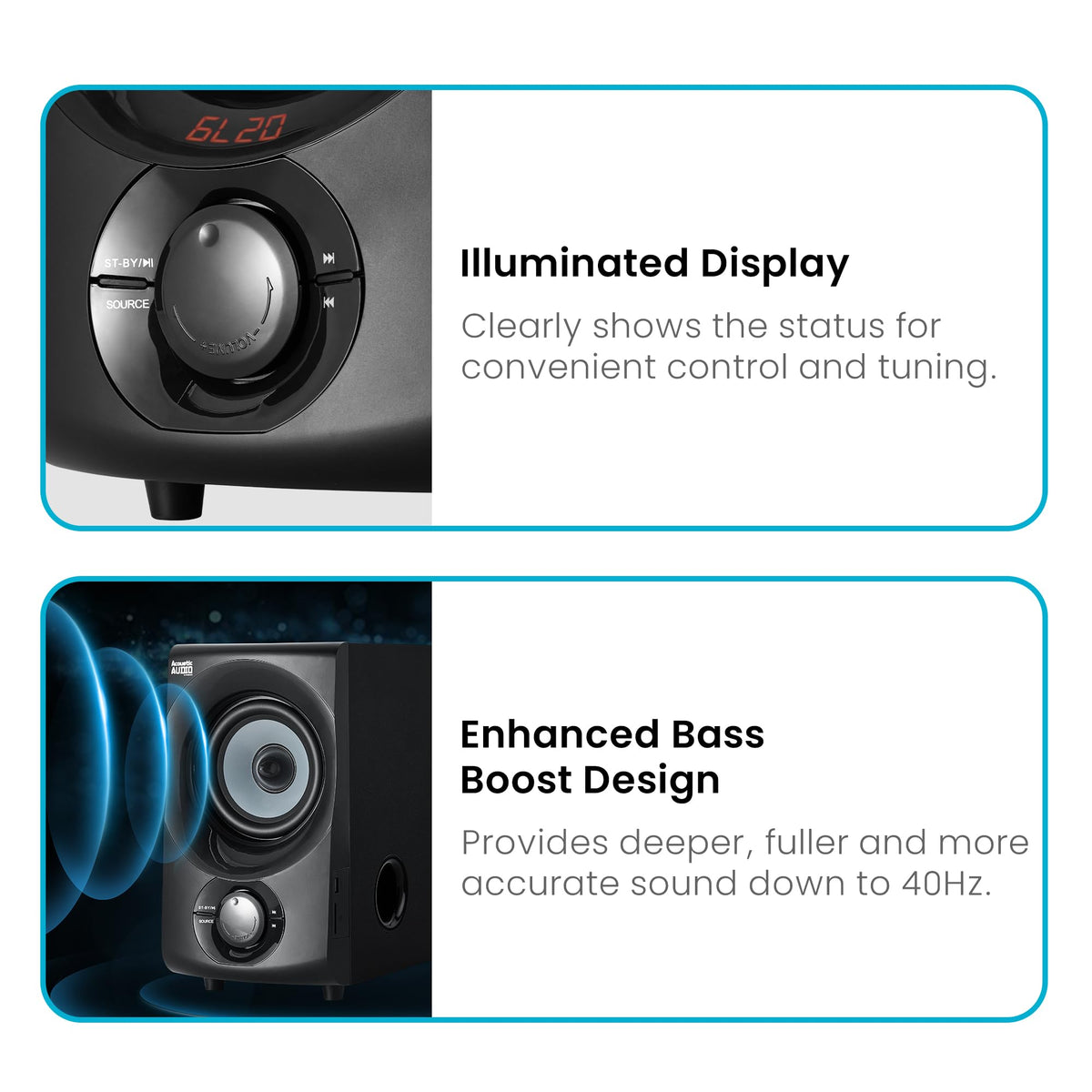Acoustic Audio by Goldwood AA2172 2.1 system ready for TV, gaming, and music