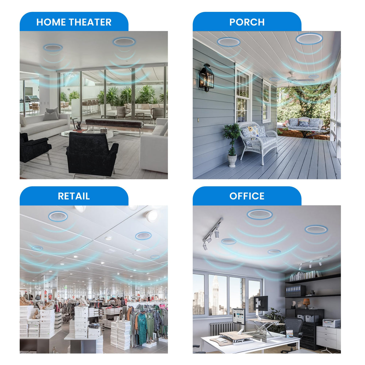 Acoustic Audio lifestyle shot of speakers in a home theater delivering immersive sound experience