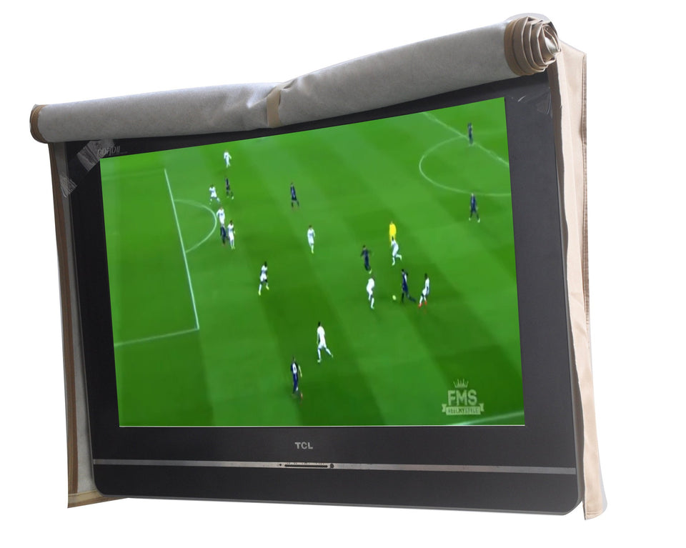 Acoveritt Outdoor 32-Inch TV cover front view with roll-up panel protecting the screen from weather