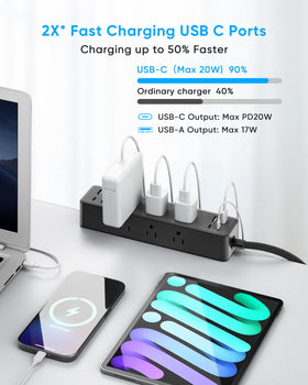 Acozvin clamp mounted on desk edge secures power strip and prevents tip-over