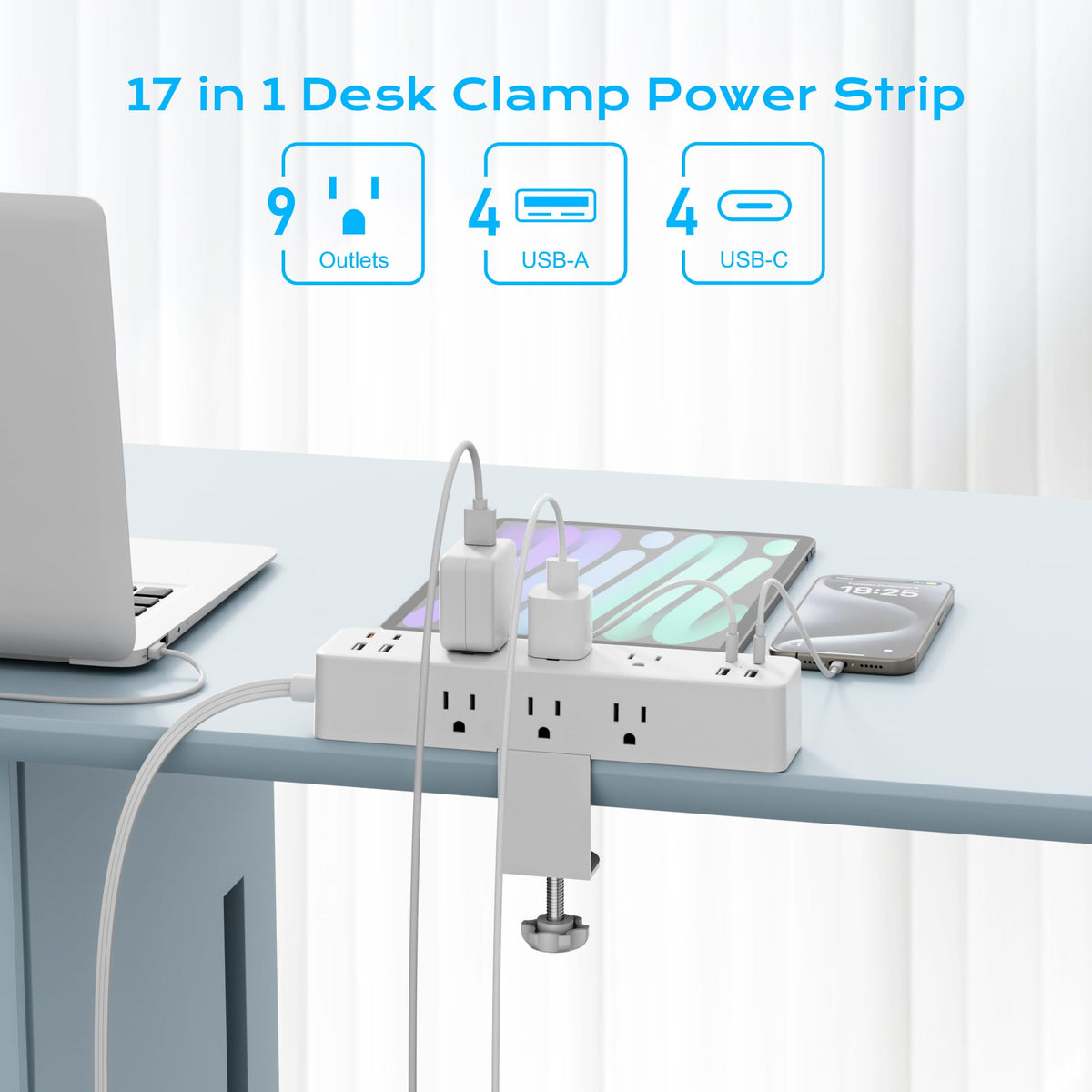 Acozvin flat plug tucked behind furniture saving space and reducing gap