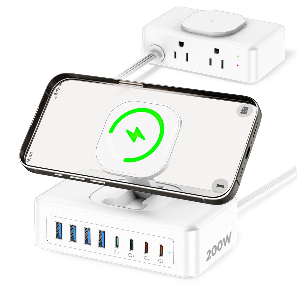 Acozvin front view showing ports and fast-charging benefits