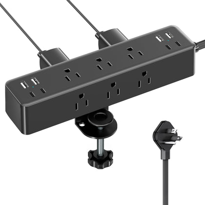Acozvin front view showing clamp mount and all outlets for tidy workspace
