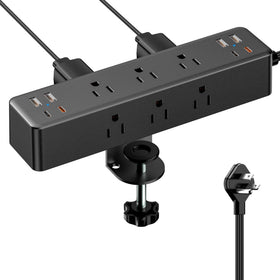 Acozvin front view showing outlets and USB ports for organized desk power