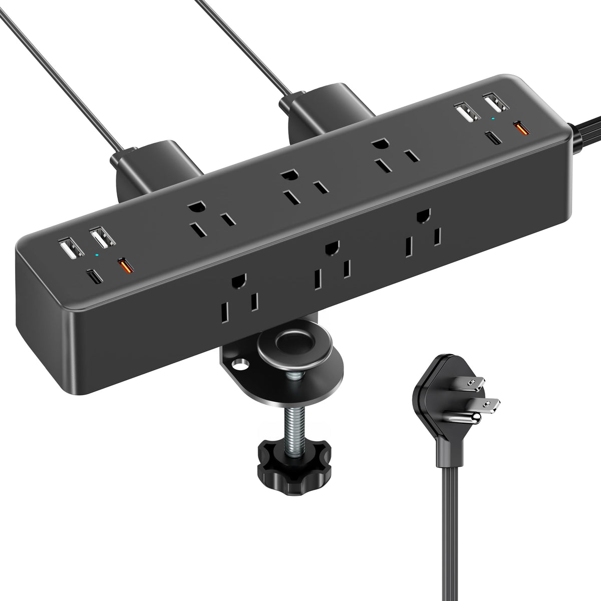 Acozvin front view of clamp power strip shows organized outlets and space-saving design