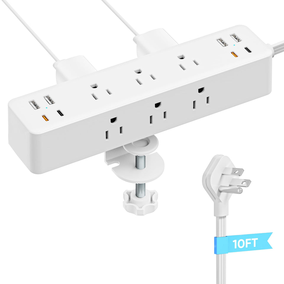 Acozvin front view of power strip showing outlets and organized access benefit