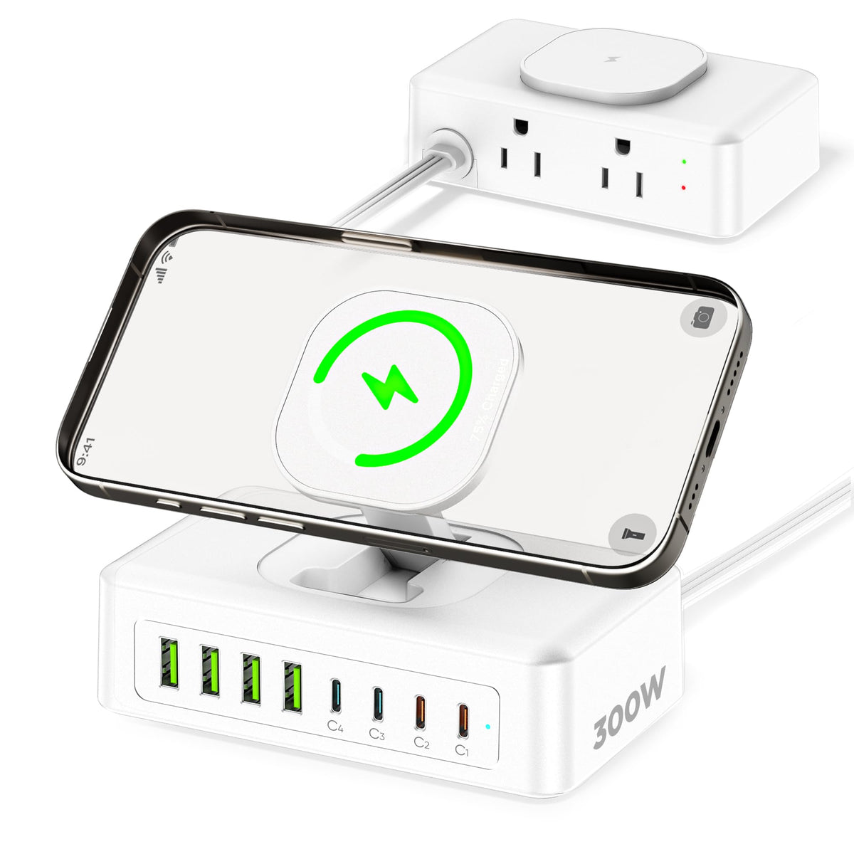 Acozvin front view showing all ports and compact design for organized charging