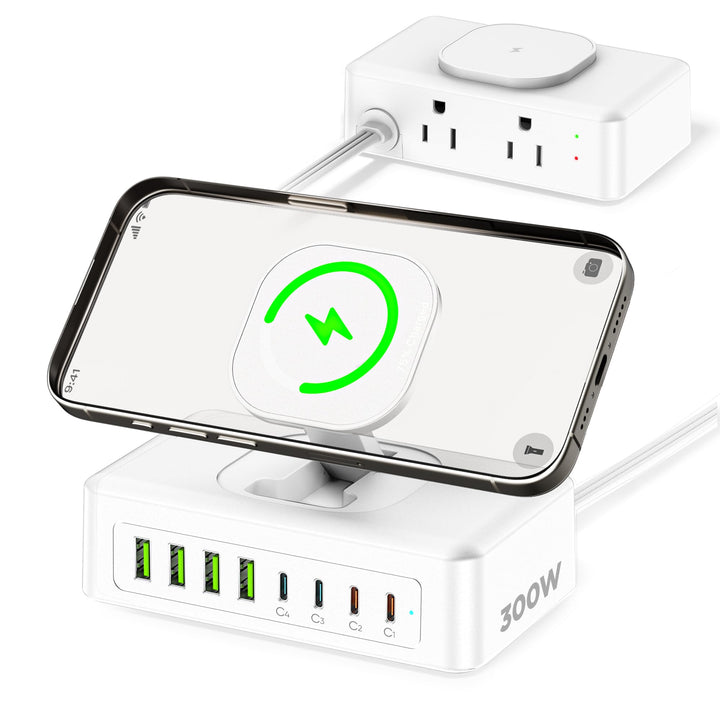 Acozvin front view showing all ports and compact design for organized charging