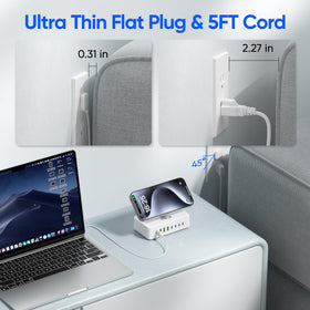 Acozvin on a desk charging laptop and phone for efficient workspace setup