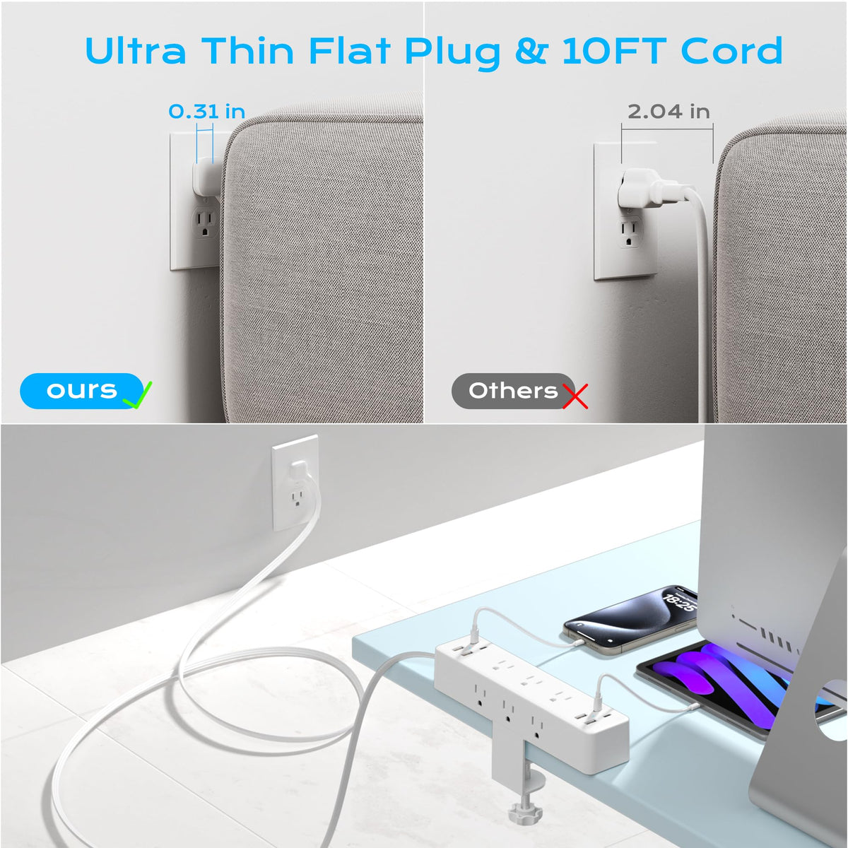 Acozvin closeup of USB‑C and USB‑A ports showing fast charging convenience