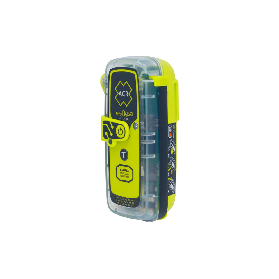 ACR ResQLink 400 front view, compact SOS beacon ready for outdoor emergencies