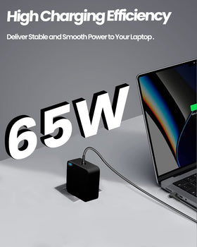 Adaptake 65W charger 5.5 ft cable close-up enables flexible seating and reach